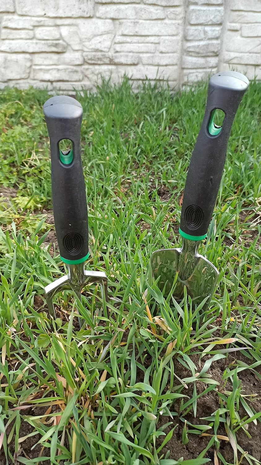 Gartenwerkzeug Pflanzset Gartengeräte Set aus Edelstahl Handrechen Handkelle Pfanzkelle (Set 1), Set