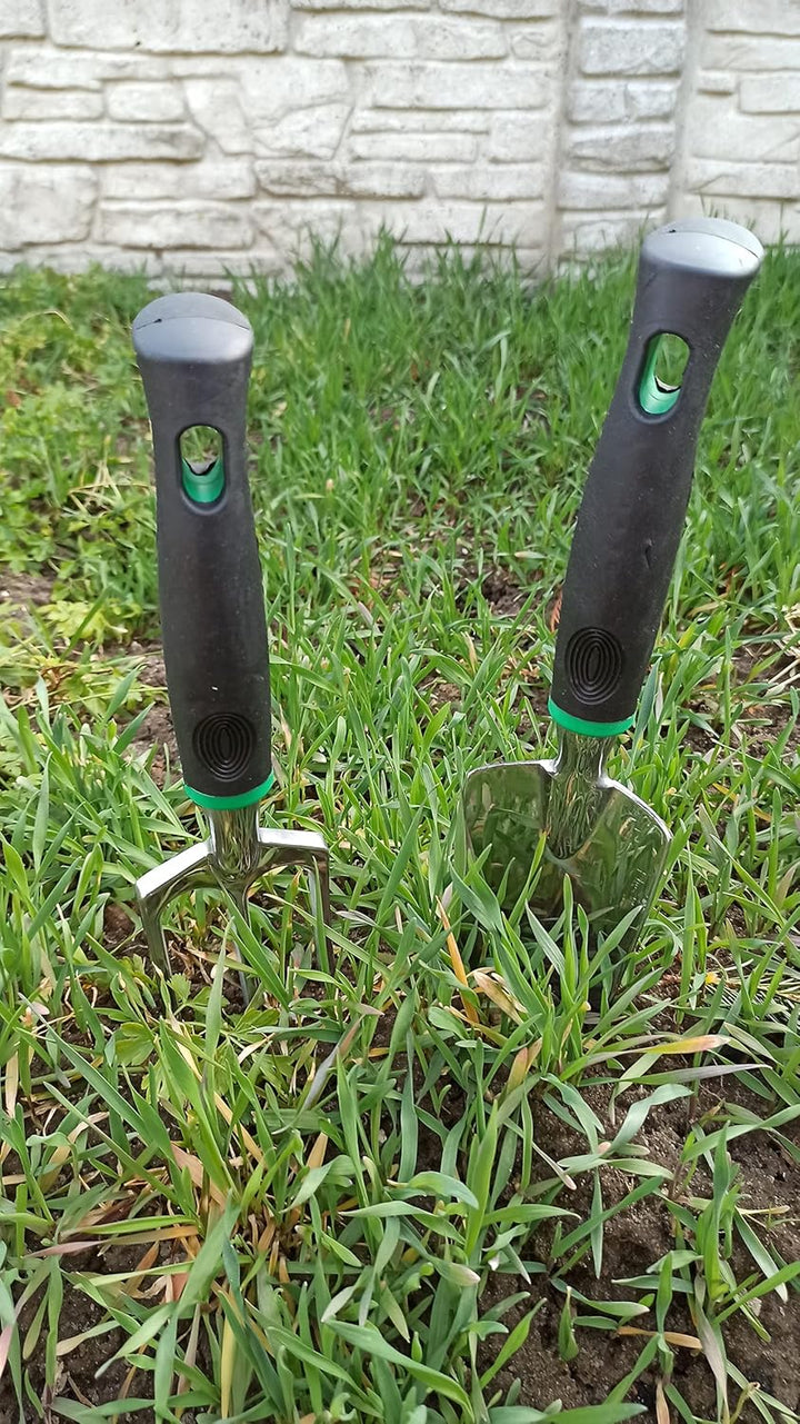 Gartenwerkzeug Pflanzset Gartengeräte Set aus Edelstahl Handrechen Handkelle Pfanzkelle (Set 1), Set