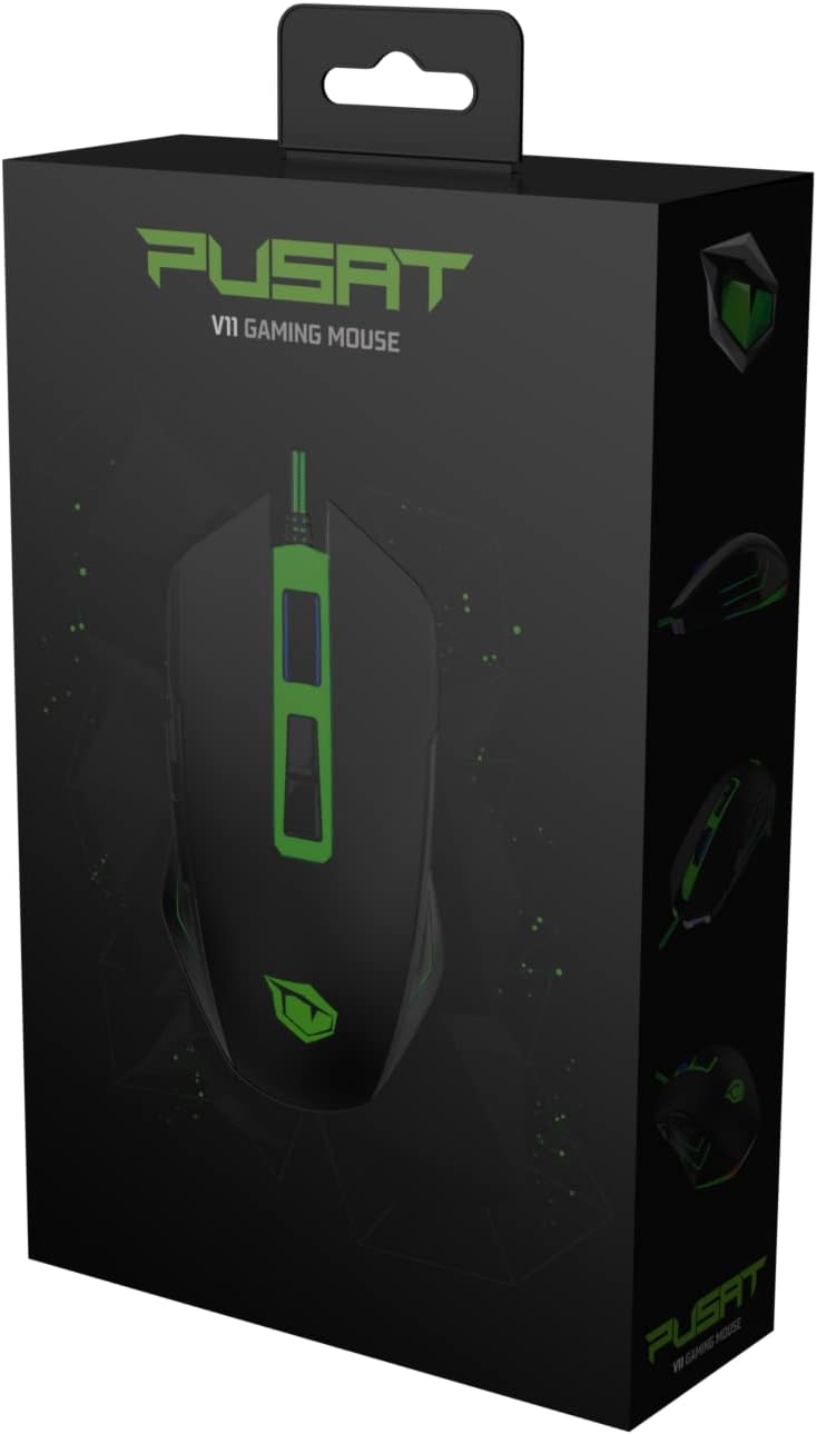 PUSAT V11 Kabelgebundene Gaming-Maus, 10000 DPI, 8 programmierbare Tasten, RGB, DPI-Umschalttaste –