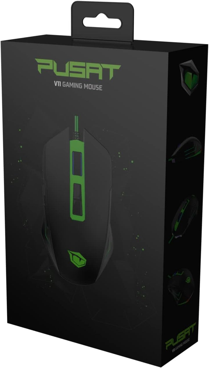 PUSAT V11 Kabelgebundene Gaming-Maus, 10000 DPI, 8 programmierbare Tasten, RGB, DPI-Umschalttaste –