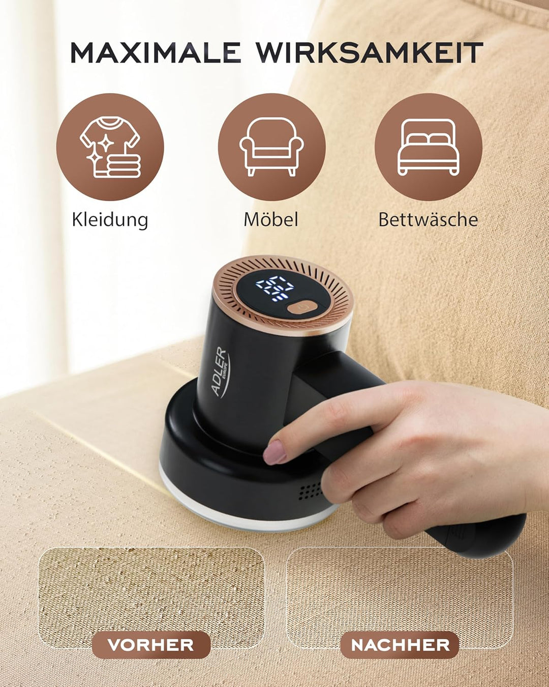 Fusselrasierer Elektrisch ADLER EUROPE Entfernen von Flusen aus Kleidung und Stoffen – Einstellbare