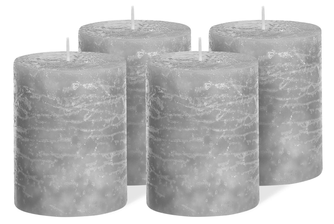 Brandsseller 4er Set Stumpenkerzen 7x10 cm – durchgefärbt & aus Paraffin – rustikale Kerzen mit lang