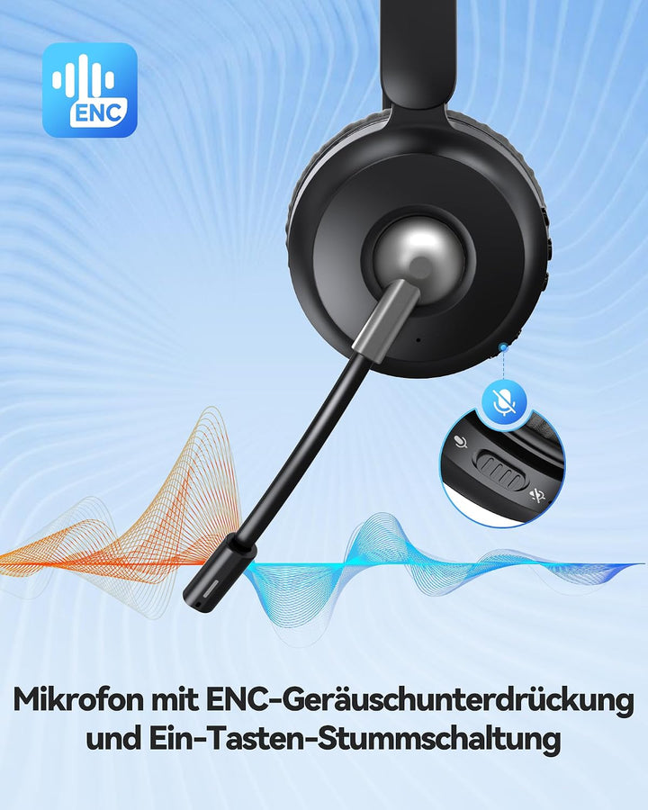 TECKNET V6.0 Bluetooth Headset mit Mikrofon, kabellos Headset mit ENC-Störunterdrückung&amp;EIN-Tasten-S