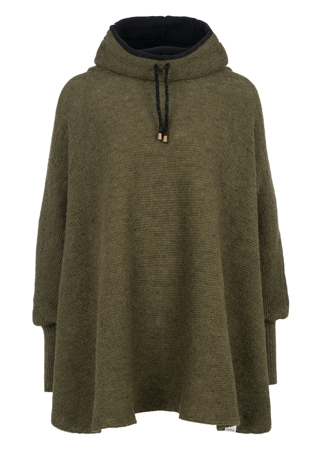 kidka Damen Mädchen Strick-Poncho Umhang Cape mit Kragen - moosgrün Einheitsgrösse Grosse Grössen Mo