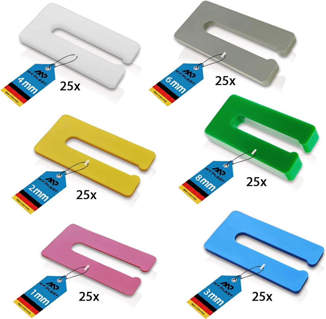 My Plast Ausgleichsplättchen - Abstandshalter - 1/2/3/4/6/8 mm, 150 Stück 150 Stück- 25 St. 1,2,3,4,