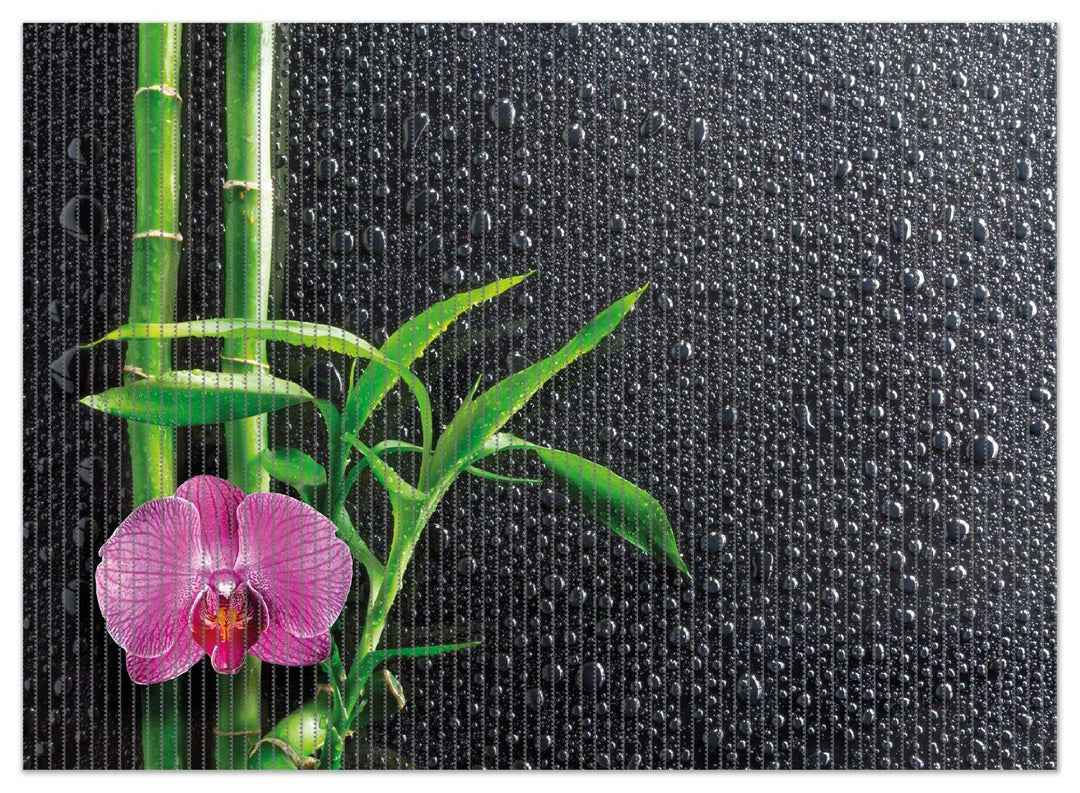 Wallario Duschmatte Antirutschmatte Badmatte Fussmatte Bambus und Pinke Orchidee auf schwarzem Glas