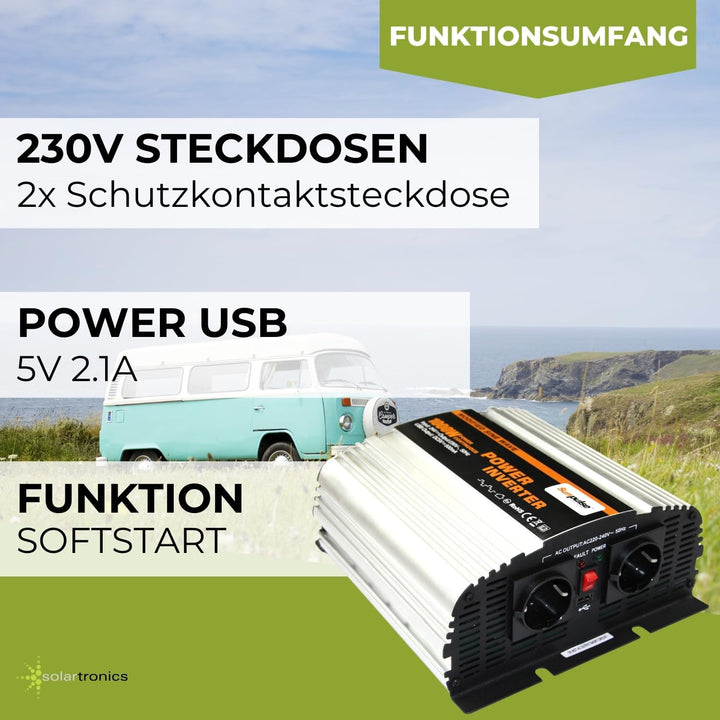 SOLARTRONICS NS1000 Spannungswandler 24V 230V modifizierter Sinus 1000W/2000W Wechselrichter 24V auf
