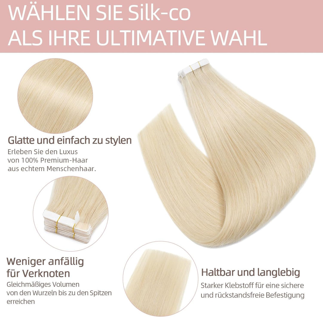 Silk-co Tape in Extensions Echthaar 20stk, leicht Version Tape Extensions Echthaar, Remy Haarextensi