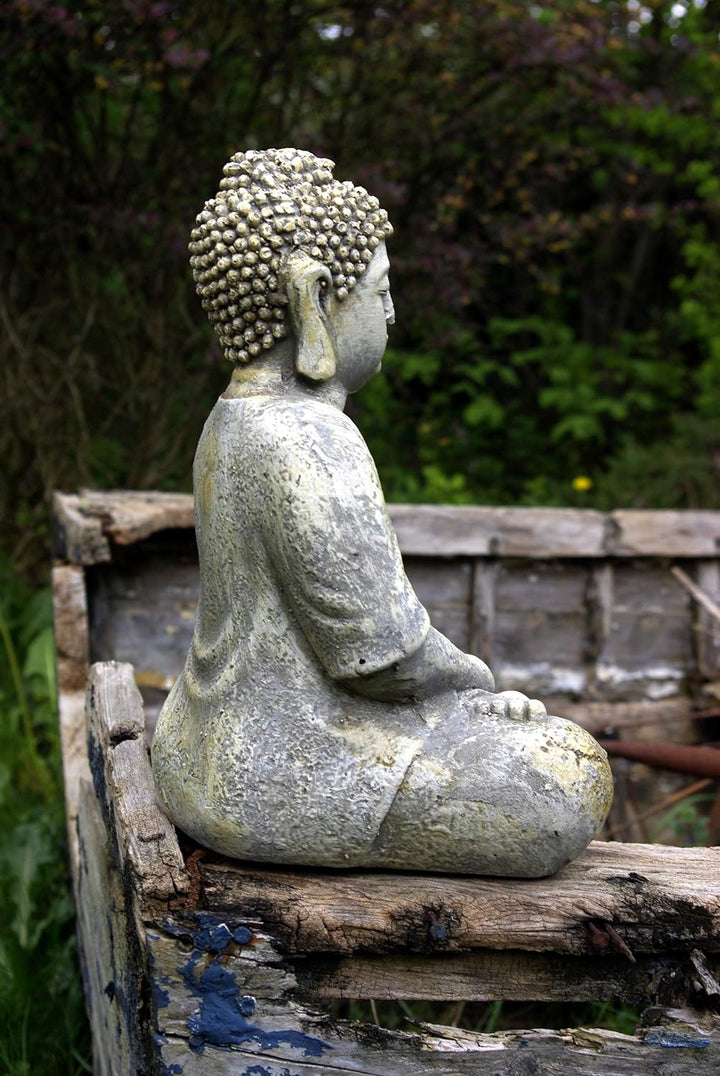GeKi Trend Buddha Garten Figur 30,5 cm gross frostfest wetterfest grau Antik Stein-Optik Deko