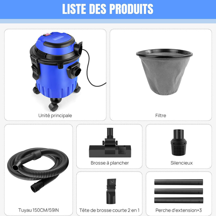 Lucn Staubsauger 3 in 1 ohne Beutel, Wasser und Staub, Industriestaubsauger, 15 l