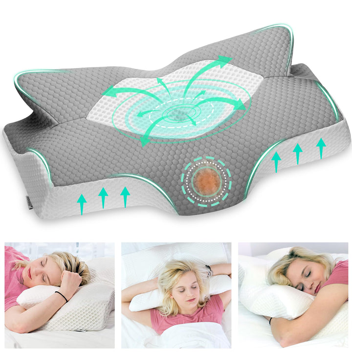 Elviros Zervikale Orthopädisches Kopfkissen aus Memory-Schaum abnehmbares ergonomisches Nackenhörnch