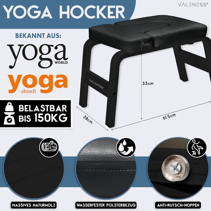 Yoga Kopfstandhocker - Hochwertiger Yoga Hocker inkl. Yogagurt, Yogablock & Übungsposter - Yoga Stuh