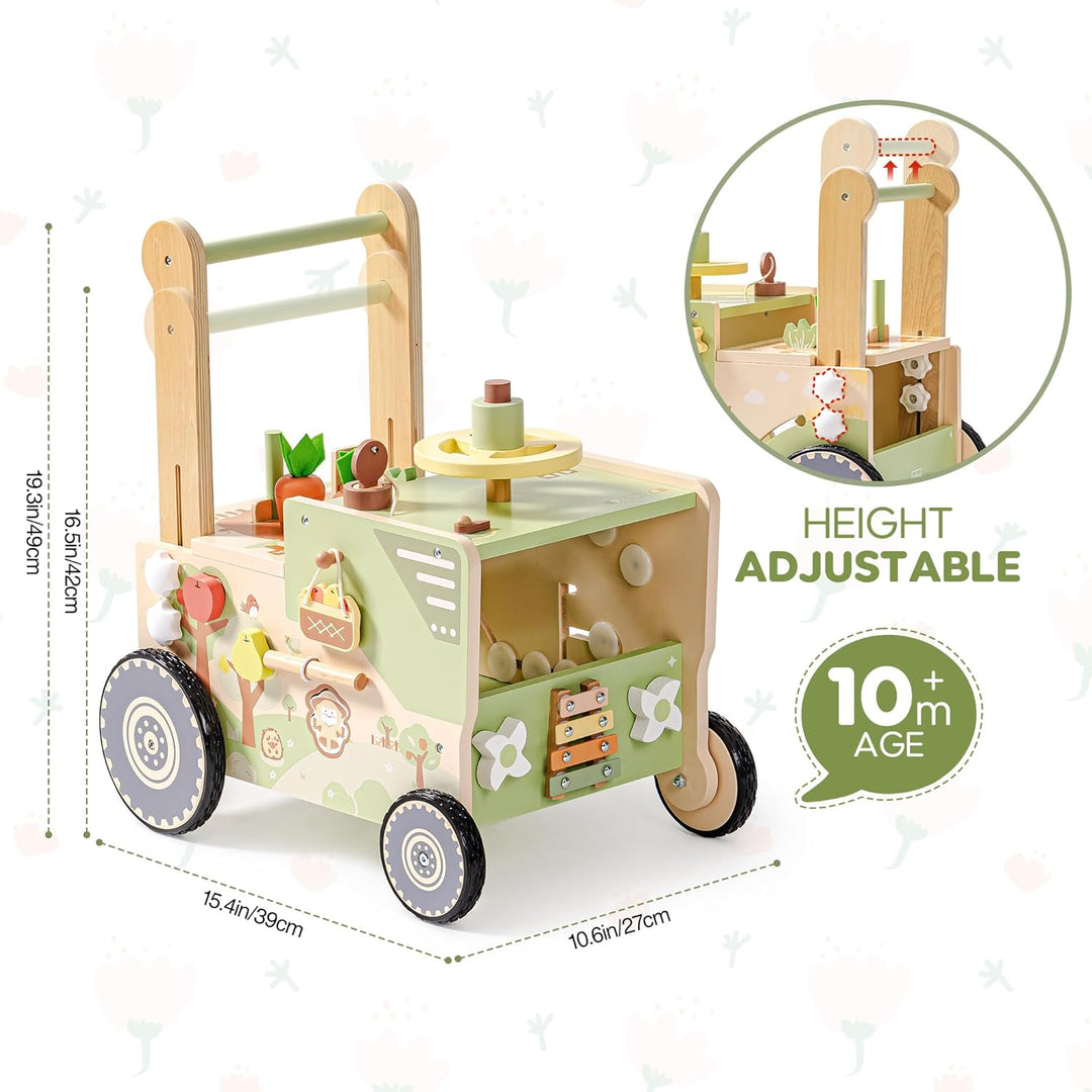 ROBOTIME Lauflernwagen Holz, Baby Lauflernhilfe im Bauernhof-Thema mit Rädern, Geschwindigkeits und