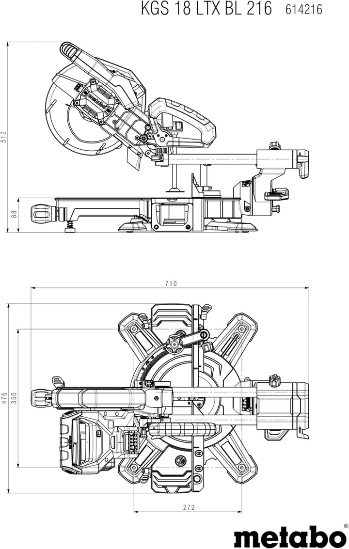 Metabo KGS 18 LTX BL 216 AkkuKappsäge (18V 1x4Ah Li-Power, Ladegerät ASC 55, Karton, mit Zugfunktion