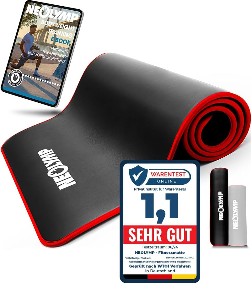Fitnessmatte Schwarz + E-Book mit Übungen – Fitness Matte Gymnastik Matte Dicker Fitnessmatte Schwar