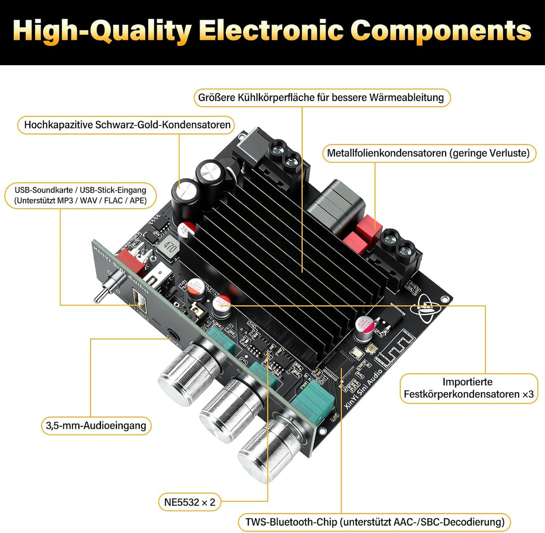 5.0 Bluetooth Verstärker Board Modul, 200W Subwoofer Amplifier HiFi Mono Digital Stereo Audioverstär
