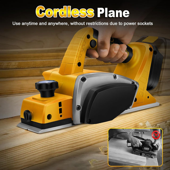 Akku Elektrohobel Holz mit 20V Akku, Bürstenlose Elektrohobel holz Hobelbreite 82mm, Spantiefe 2mm,