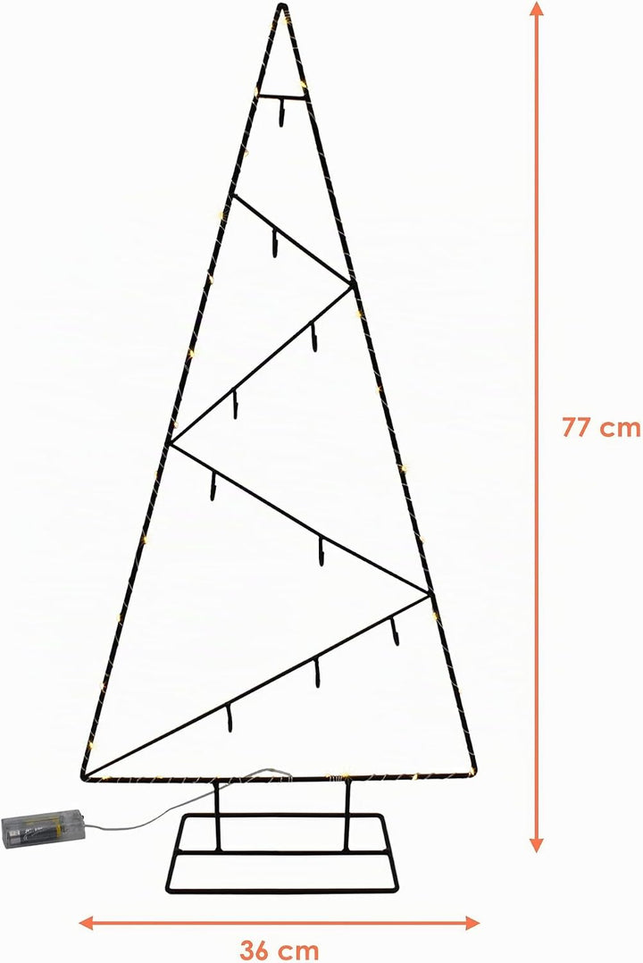LED Metall Tannenbaum schwarz mit 9 Haken - 77 cm - Deko Ständer für Zierschmuck Batterie betrieben