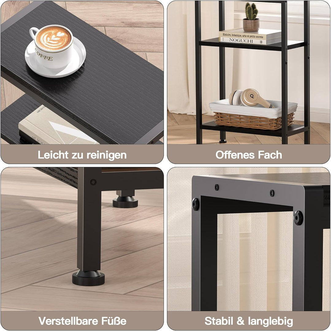 Schmaler Beistelltisch, Nachttisch, 2er Set, Kleiner Tisch, 3 Ablagen Nachttisch Schmal mit Stauraum