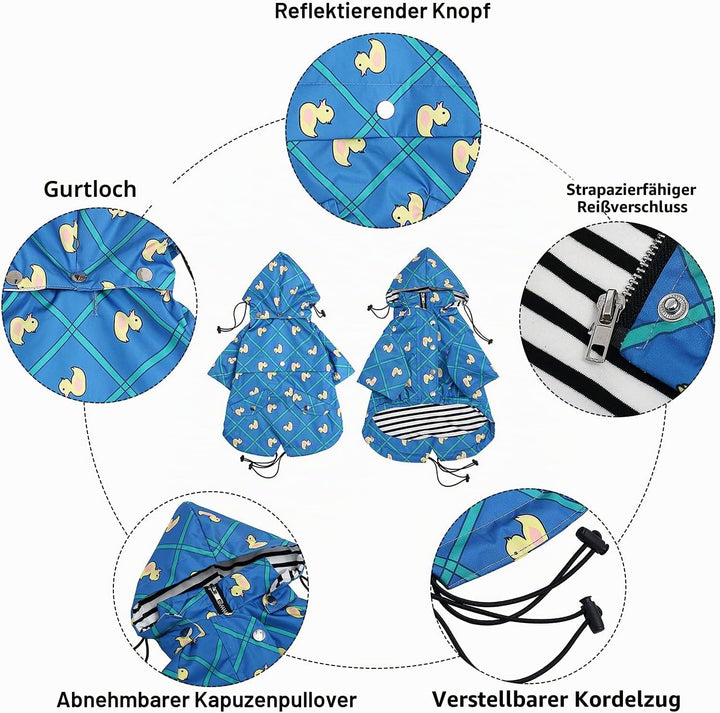 MOREZI Hunderegenmantel, mit Reissverschluss und reflektierenden Knöpfen, Regen-/wasserdicht, Verste