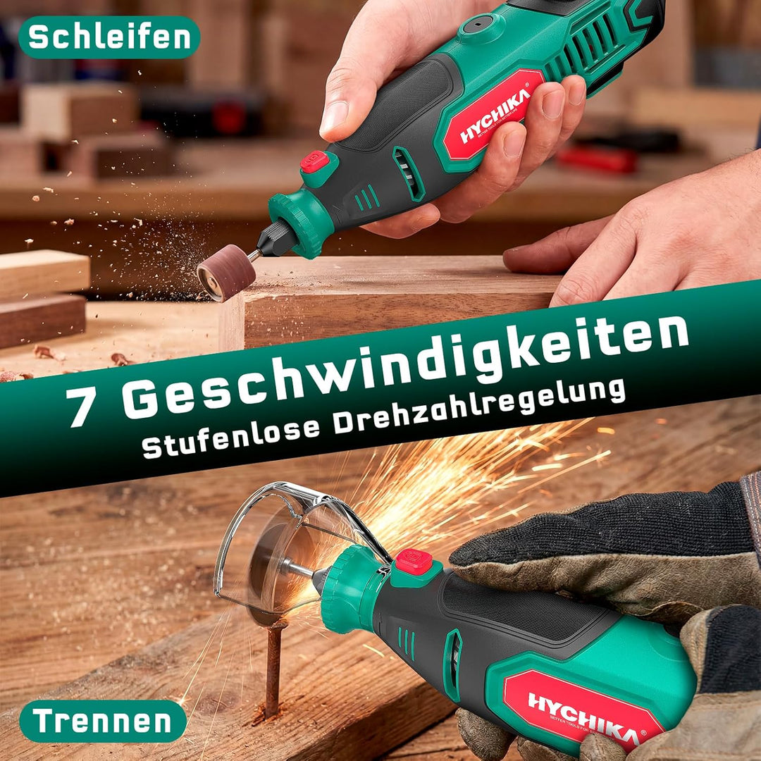 HYCHIKA 150W Rotationswerkzeug-Set mit Kettensägeschärfer, 7-Stufig Regelbar 10000–33000 U/min, 167