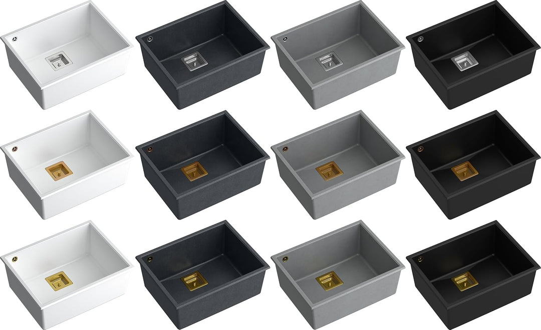 QUADRON Einbeckenspüle Granitspüle Spüle Küche | Grösse 55 x 42 x 22,5 cm Farbe: Pure Carbon & Kupfe