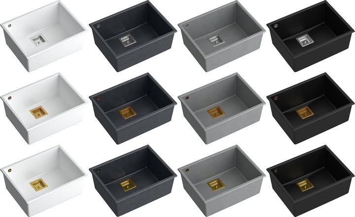 QUADRON Einbeckenspüle Granitspüle Spüle Küche | Grösse 55 x 42 x 22,5 cm Farbe: Pure Carbon & Kupfe