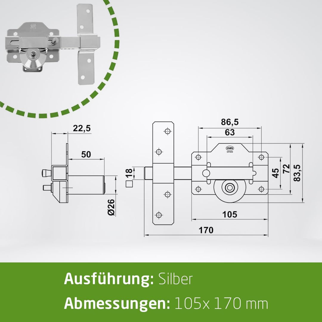 Amig - Klappschloss für Türen mit Sicherheitszylinder und Öffnungsriegel | Stahl | Martella-Finish |