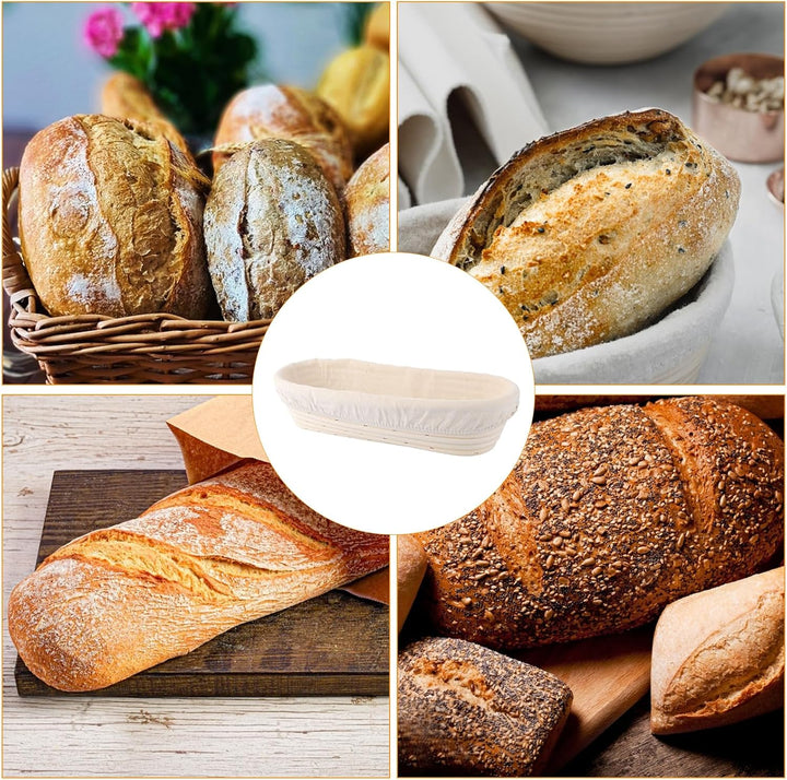 2 Stück Gärkorb Oval 35 cm, Gärkörbchen für Brot, Gärkorb Rattan Oval mit Kunststoffspachtel und Sil