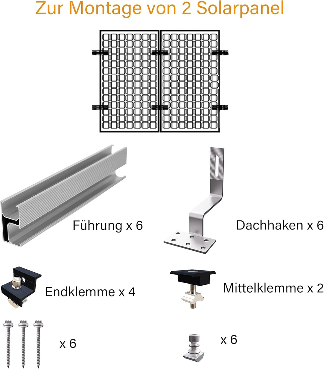 TEOV PV Montageset Ziegeldach Glasziegeldach, Befestigung Solarmodul Halterung mit 30cm Montageschie
