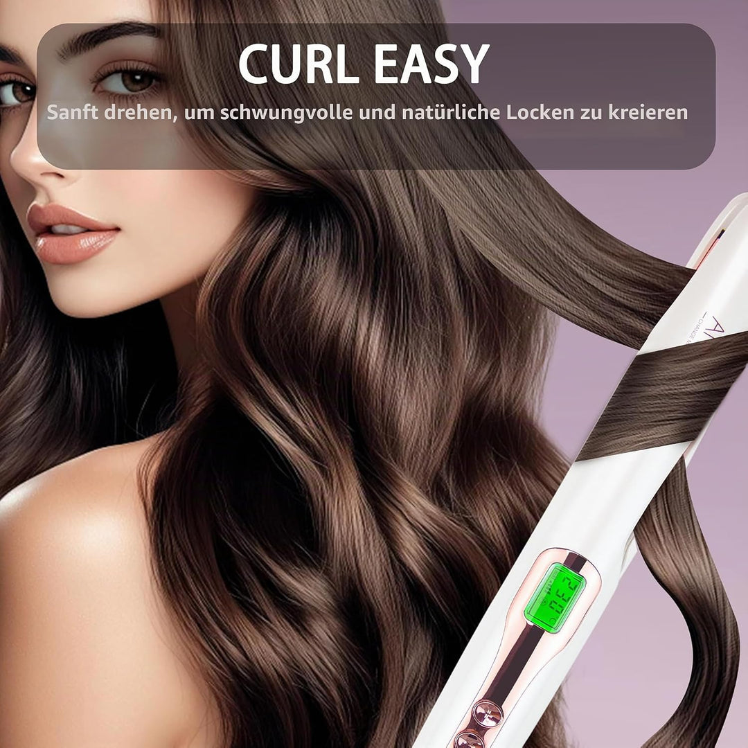 ANGENIL Pro Twist Haarglätter für Damen, Keramik-Glätteisen und Lockenstab 2-in-1, Haarglätter mit D