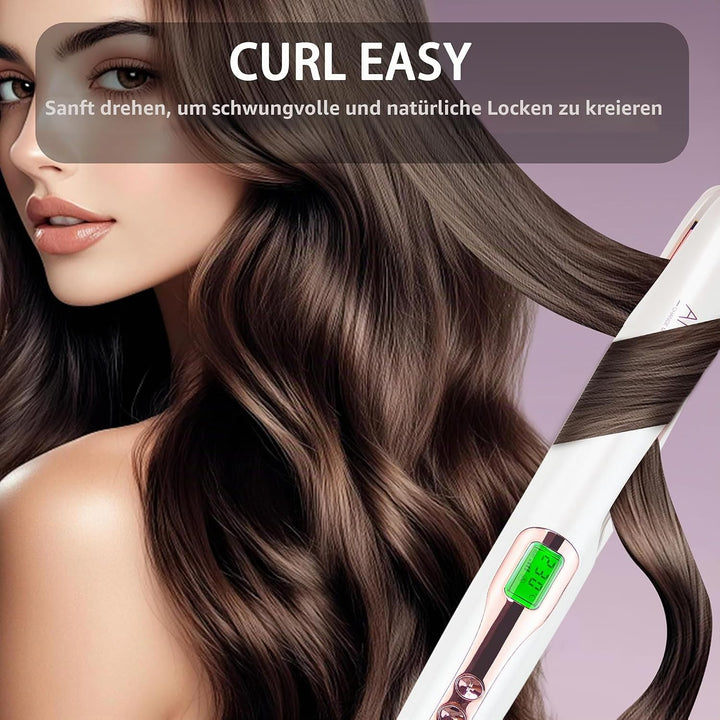 ANGENIL Pro Twist Haarglätter für Damen, Keramik-Glätteisen und Lockenstab 2-in-1, Haarglätter mit D