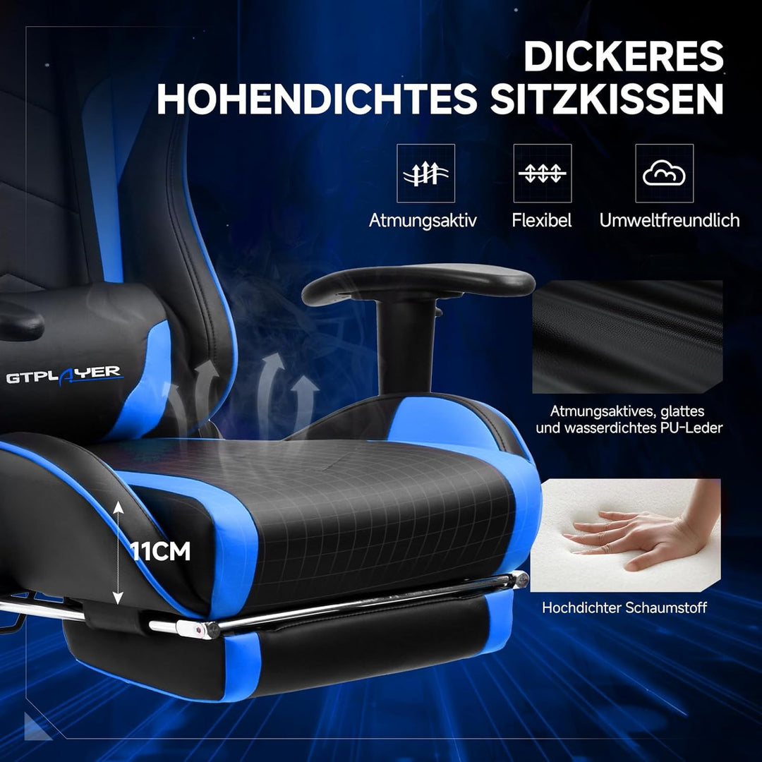 GTPLAYER Gaming Stuhl mit Fussstützen Lautsprecher Bluetooth, Gamer Stuhl Ergonomischer Computerstuh