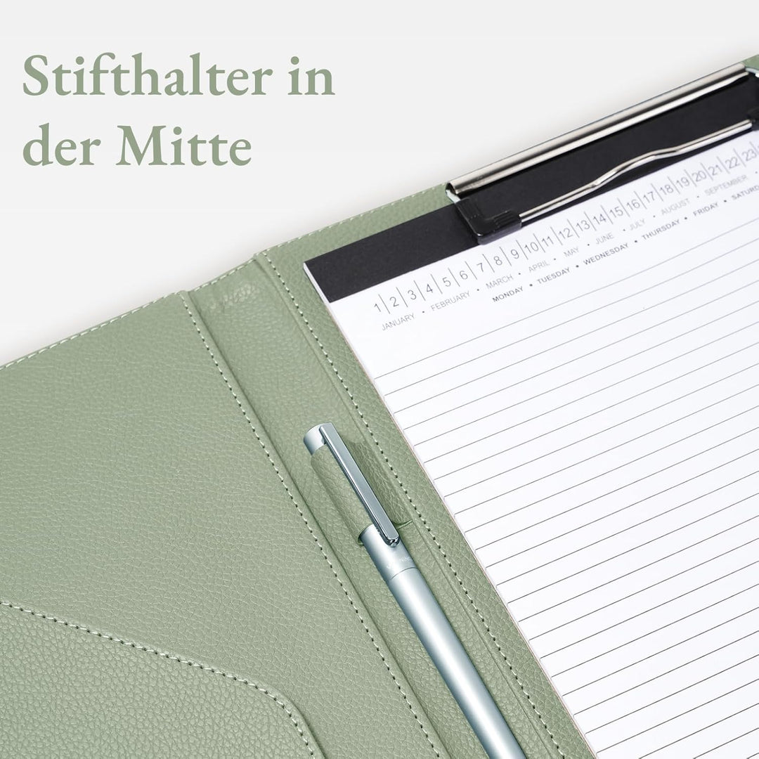 Mymazn Klemmbrett A4 mit Deckel, Mappe A4 Schreibmappe Klemmbrettmappe in Schwarz, PU-Leder Konferen