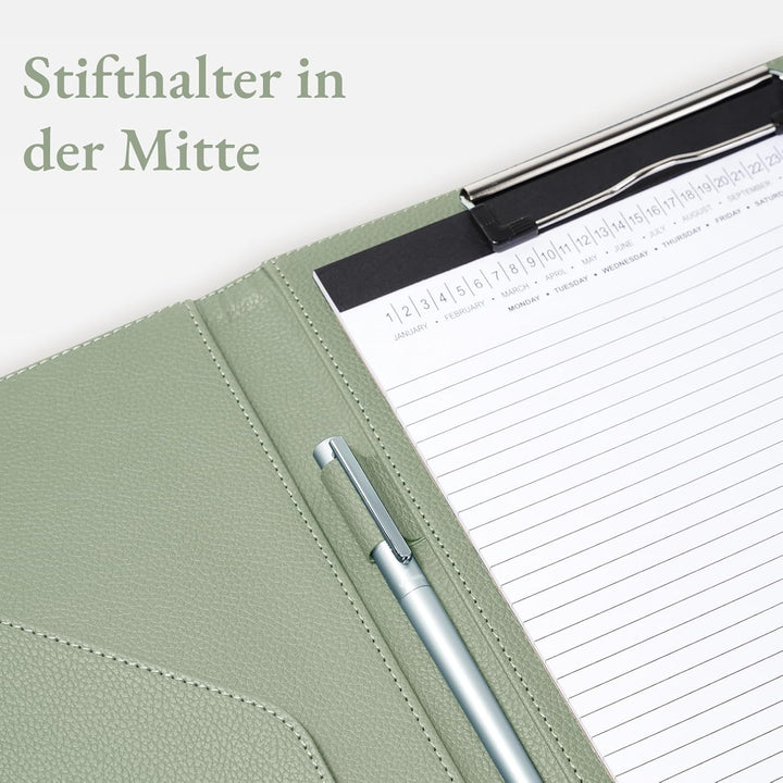 Mymazn Klemmbrett A4 mit Deckel, Mappe A4 Schreibmappe Klemmbrettmappe in Schwarz, PU-Leder Konferen