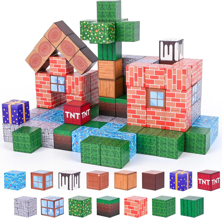 Euakee Magnetische Bausteine, 108 Stück Magnetic Blocks, Bauen Magnetbausteine Welt, Kreative Kinder