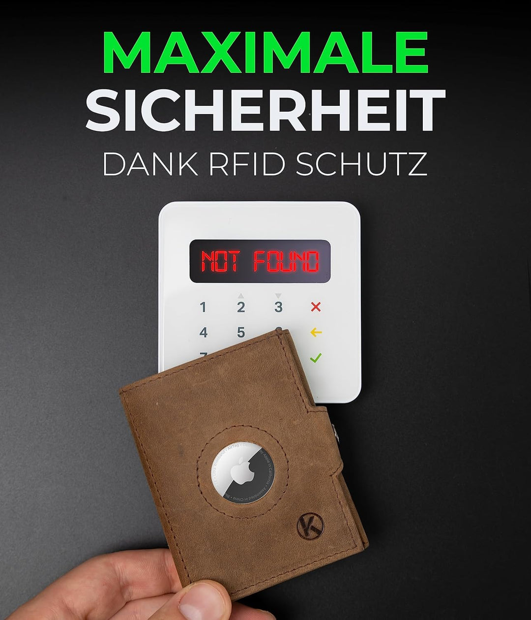 KORUTA Airtag Wallet mit Münzfach & RFID-Schutz - Portmonee Herren klein aus echtem Leder - Mini Gel