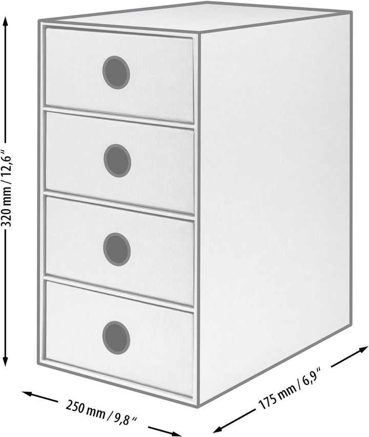 Rössler 1524452364 - S.O.H.O. 4er Schubladenbox für DIN A5, mit Griffloch, Rot, 250 x 175 x 320 mm,