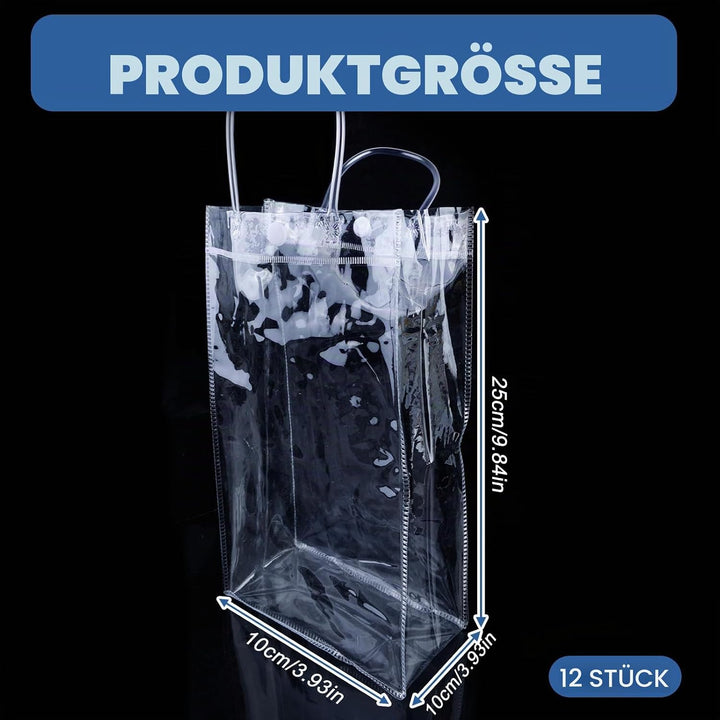 12 Stück Flaschenkühler Eistasche Kühltasche: 25 * 10 * 10cm PVC Eisbeutel Flaschenkühler, Transpare