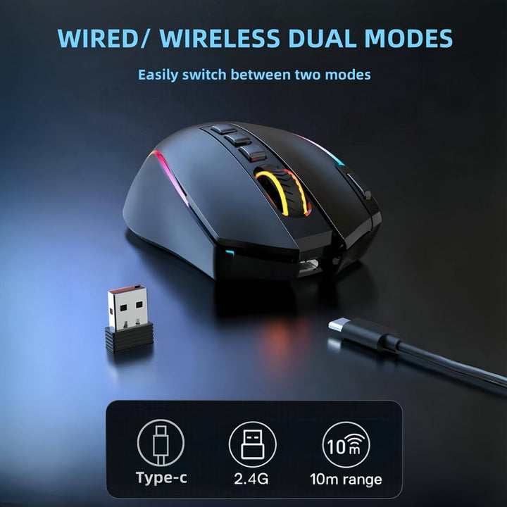 Niceon Gaming Maus kabellos RGB Wiederaufladbare, 9 Programmierbare Tasten, Langer Stunden Akkulaufz