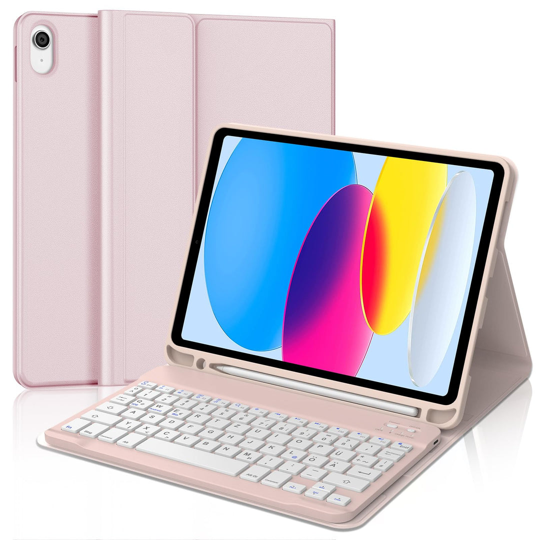 JADEMALL Für iPad 11/10 Generation Hülle mit Tastatur, Deutsch Bluetooth 5.0 Keyboard Case für iPad