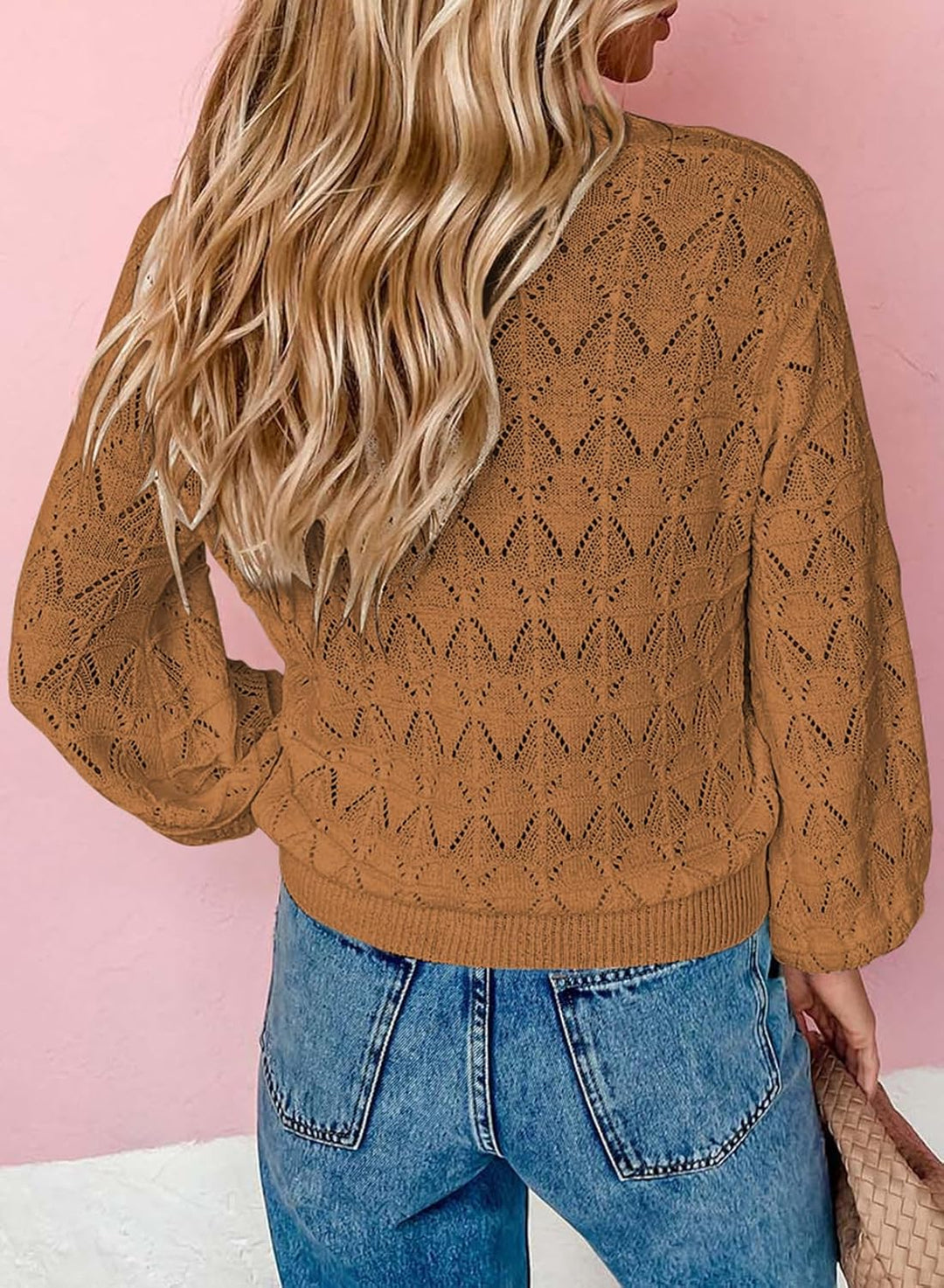 Dokotoo Damen Strickjacke V-Ausschnitt Kurzer Cardigan Elegant Langarm Leichter Strickpullover mit K