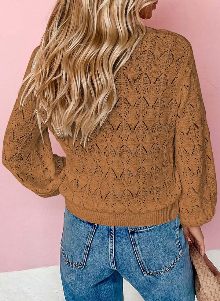 Dokotoo Damen Strickjacke V-Ausschnitt Kurzer Cardigan Elegant Langarm Leichter Strickpullover mit K