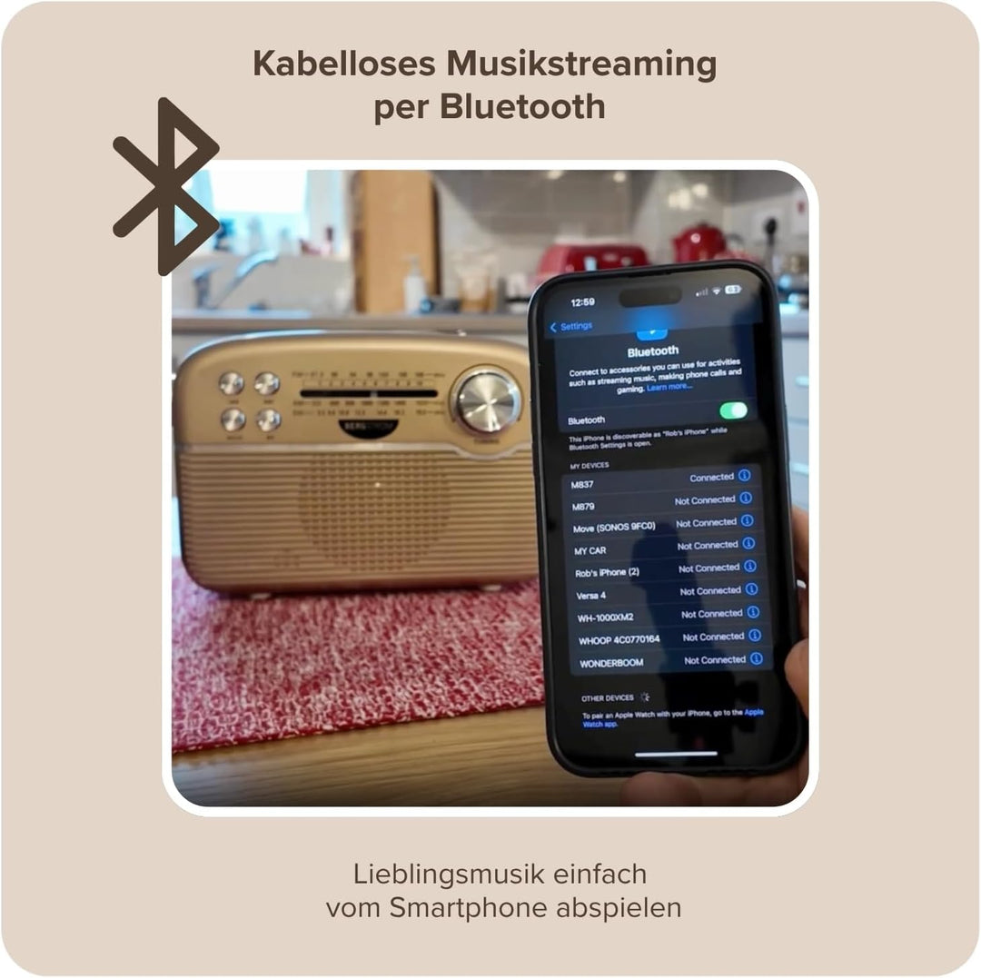 3 PAGEN® tragbares Solar-Radio Retrodesign – Solar- & Akkubetrieb – vielseitige Wiedergabeoptionen –