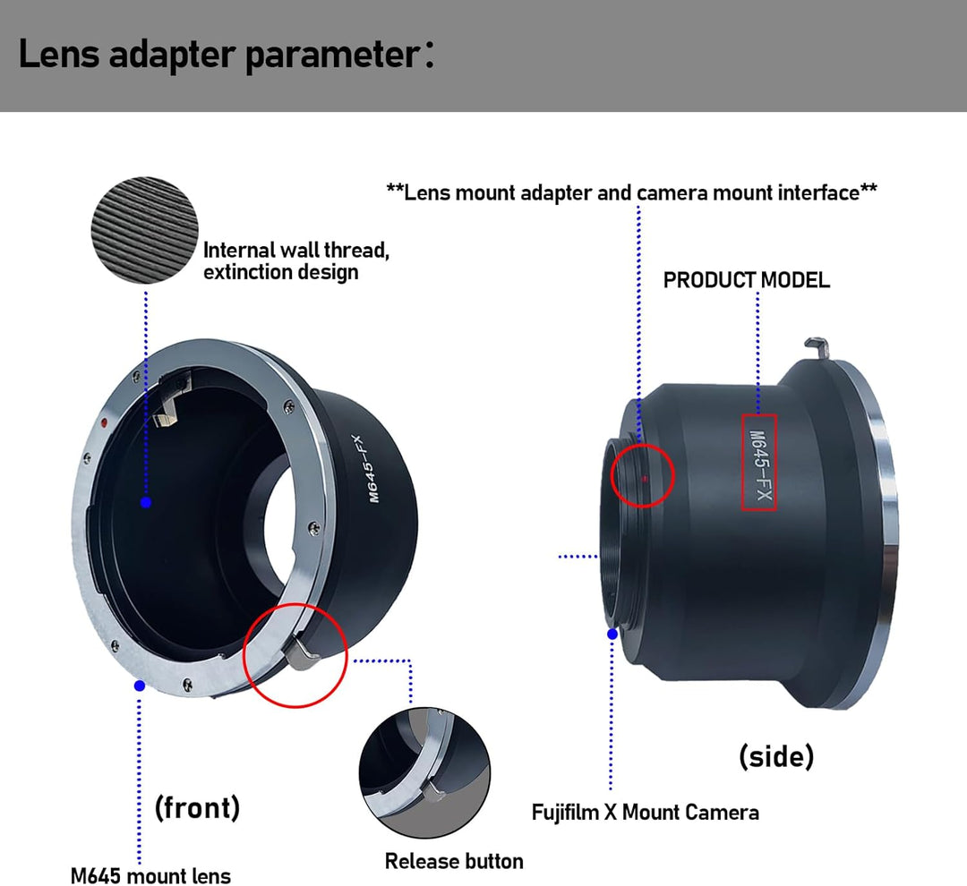 M645-FX Objektiv Adapter Adapterring,für Mamiya 645 M645 Objektiv Kompatibel für Fujifilm X (X-Mount
