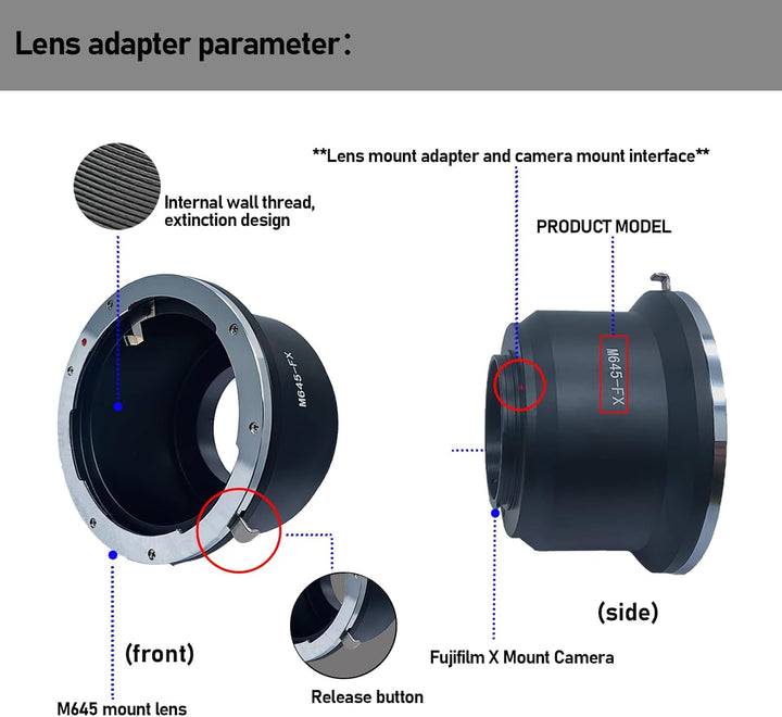 M645-FX Objektiv Adapter Adapterring,für Mamiya 645 M645 Objektiv Kompatibel für Fujifilm X (X-Mount