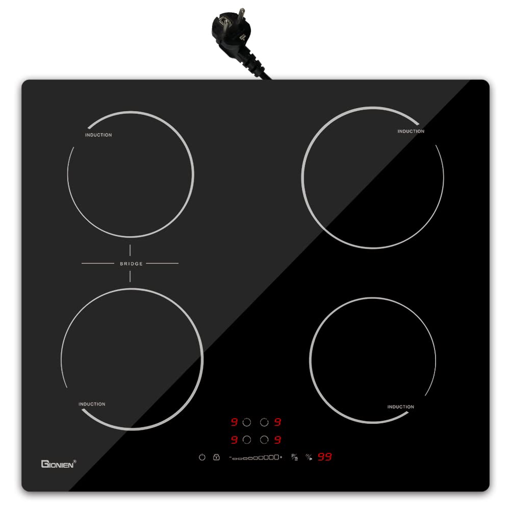 GIONIEN Induktionskochfeld mit Stecker 60cm 16Amp,Integriertes Elektrokochfeld Plug in mit Brückenzo