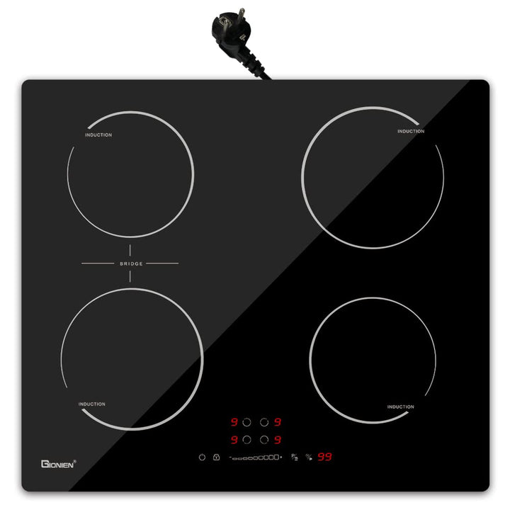 GIONIEN Induktionskochfeld mit Stecker 60cm 16Amp,Integriertes Elektrokochfeld Plug in mit Brückenzo