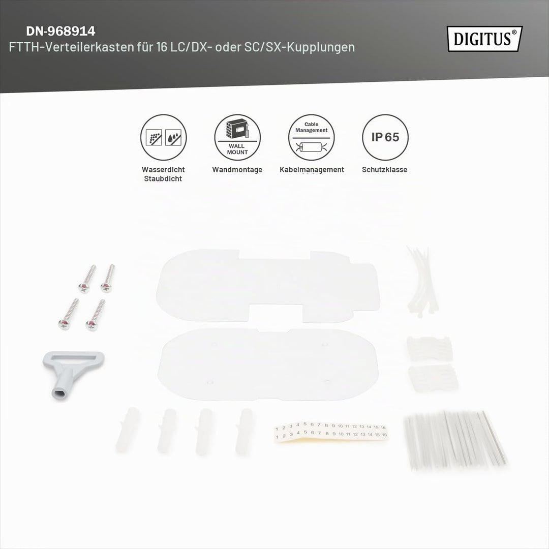 DIGITUS Outdoor FTTH Distributions Box - 16x LC/Duplex oder 16x SC/Simplex - IP65 Schutzklasse - Gla