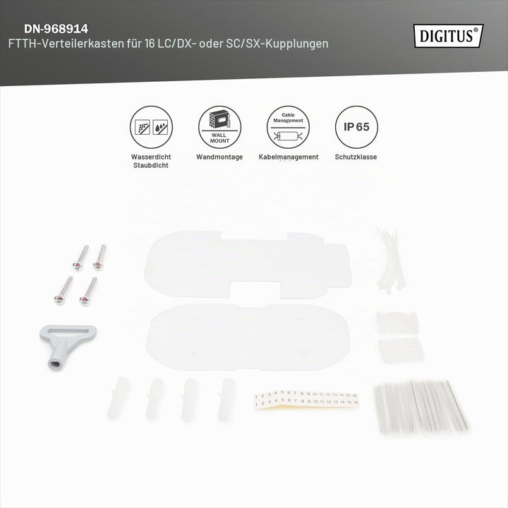 DIGITUS Outdoor FTTH Distributions Box - 16x LC/Duplex oder 16x SC/Simplex - IP65 Schutzklasse - Gla